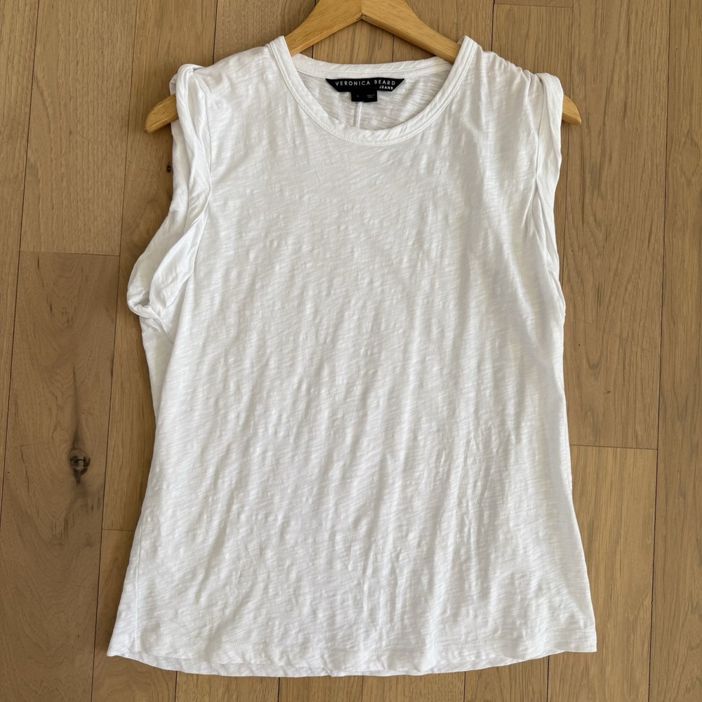 Veronica Beard Dree Muscle Tee Tank Top‎ Pima Cotton White Women's Large $138